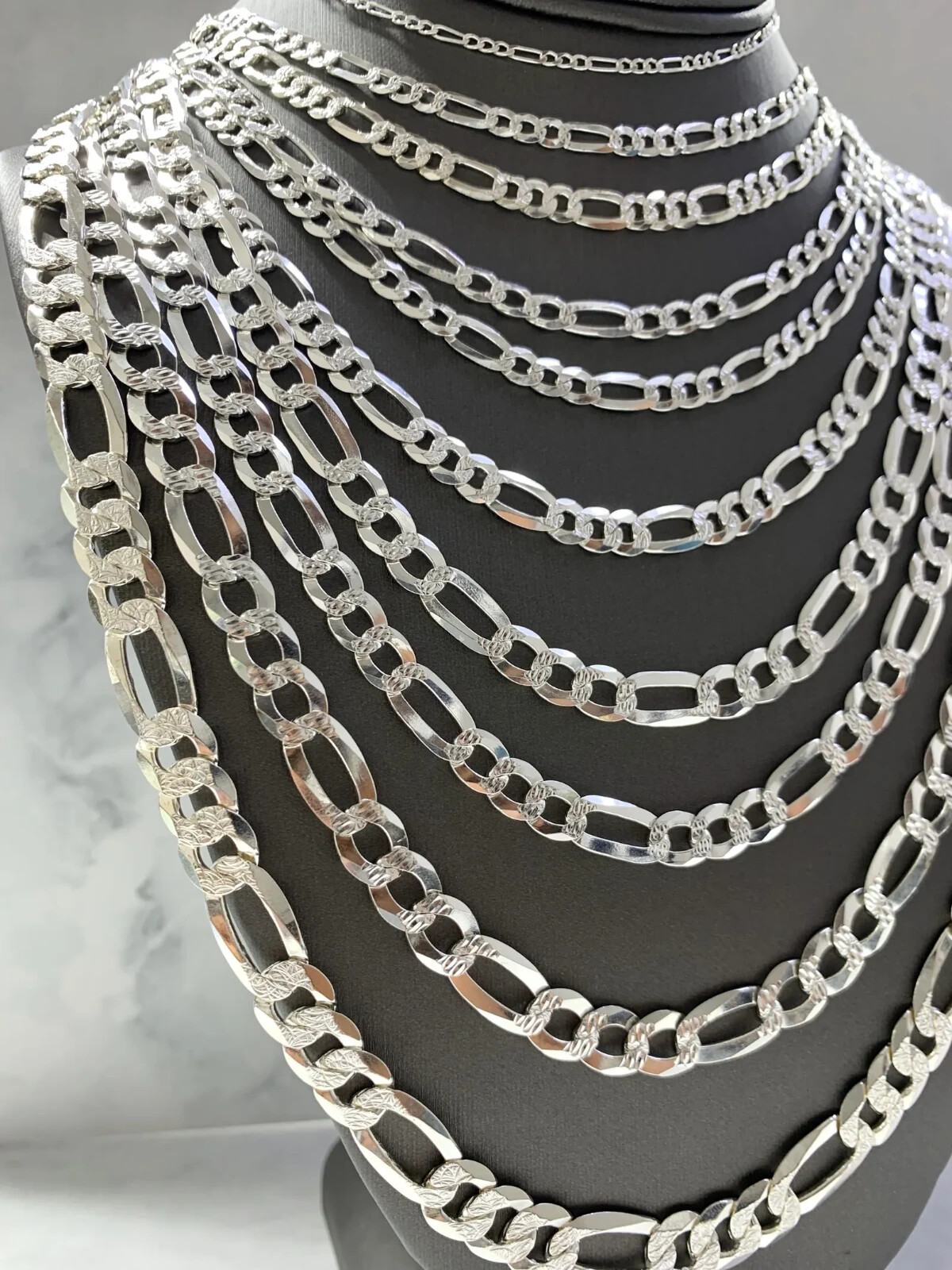 Solid 925 Sterling Real Italian Silver Figaro link Chain Necklace Men and Women