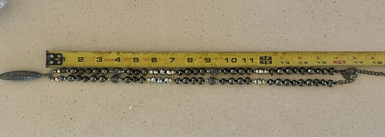 Chico’s silver tone & black Beaded statement Necklace Adjustable 25-30 in