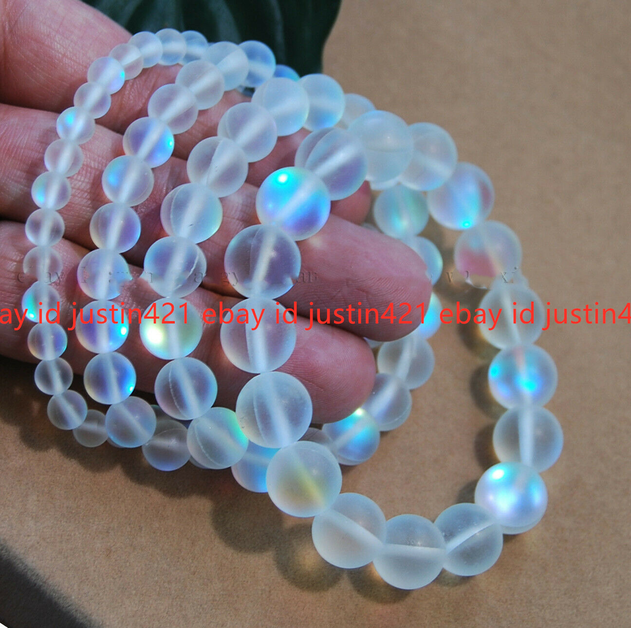 Natural 6/8/10/12mm White Gleamy Rainbow Moonstone Gemstone Bracelet 7.5” AAA+