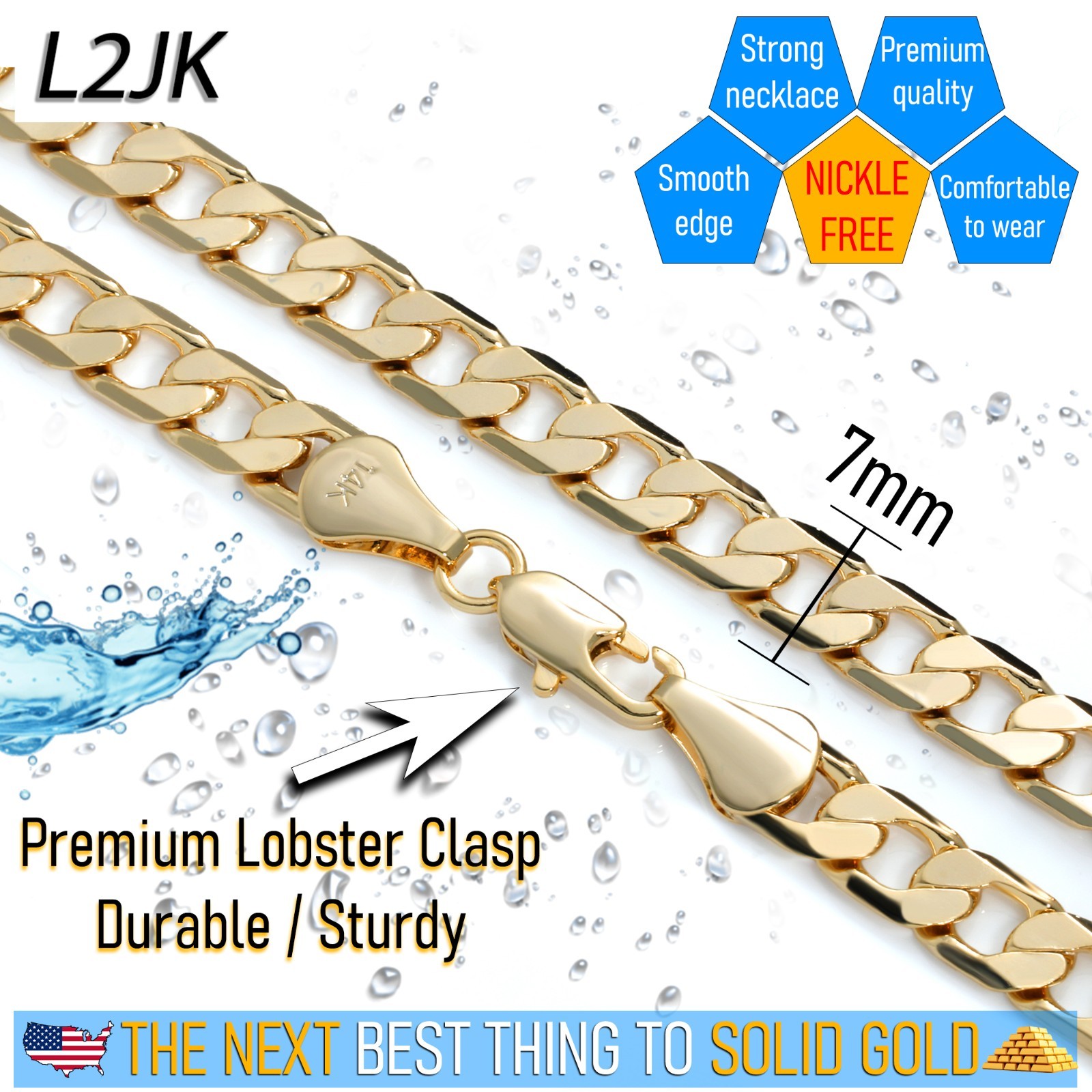 Curb Cuban Chain Link Necklace 14K Gold Plated 4mm, 5mm, 6mm, 7mm & 12mm – 24″In