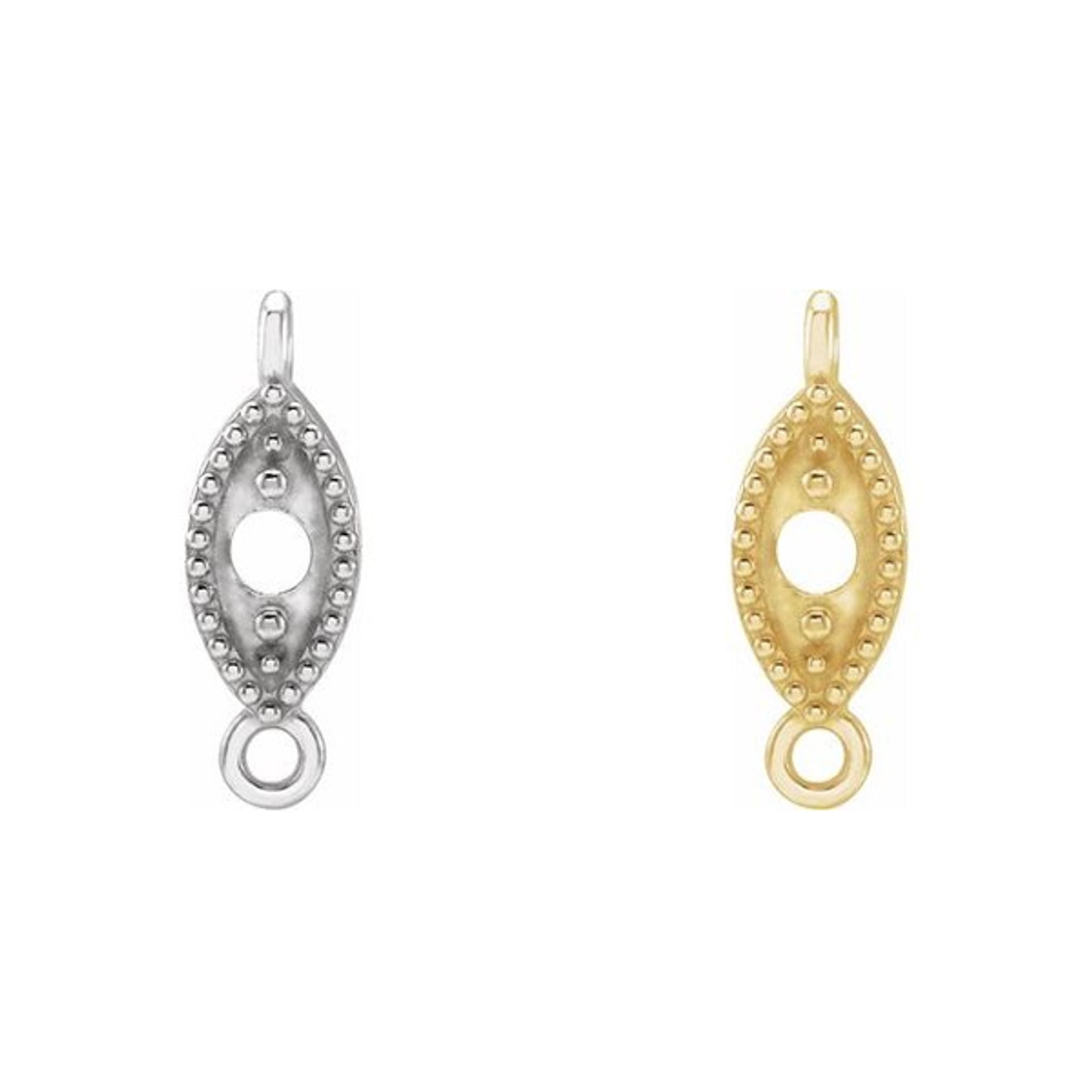 14K Gold or PT950 Round Stone 2 Prong Unset Marquise Shape Dangle Link Setting