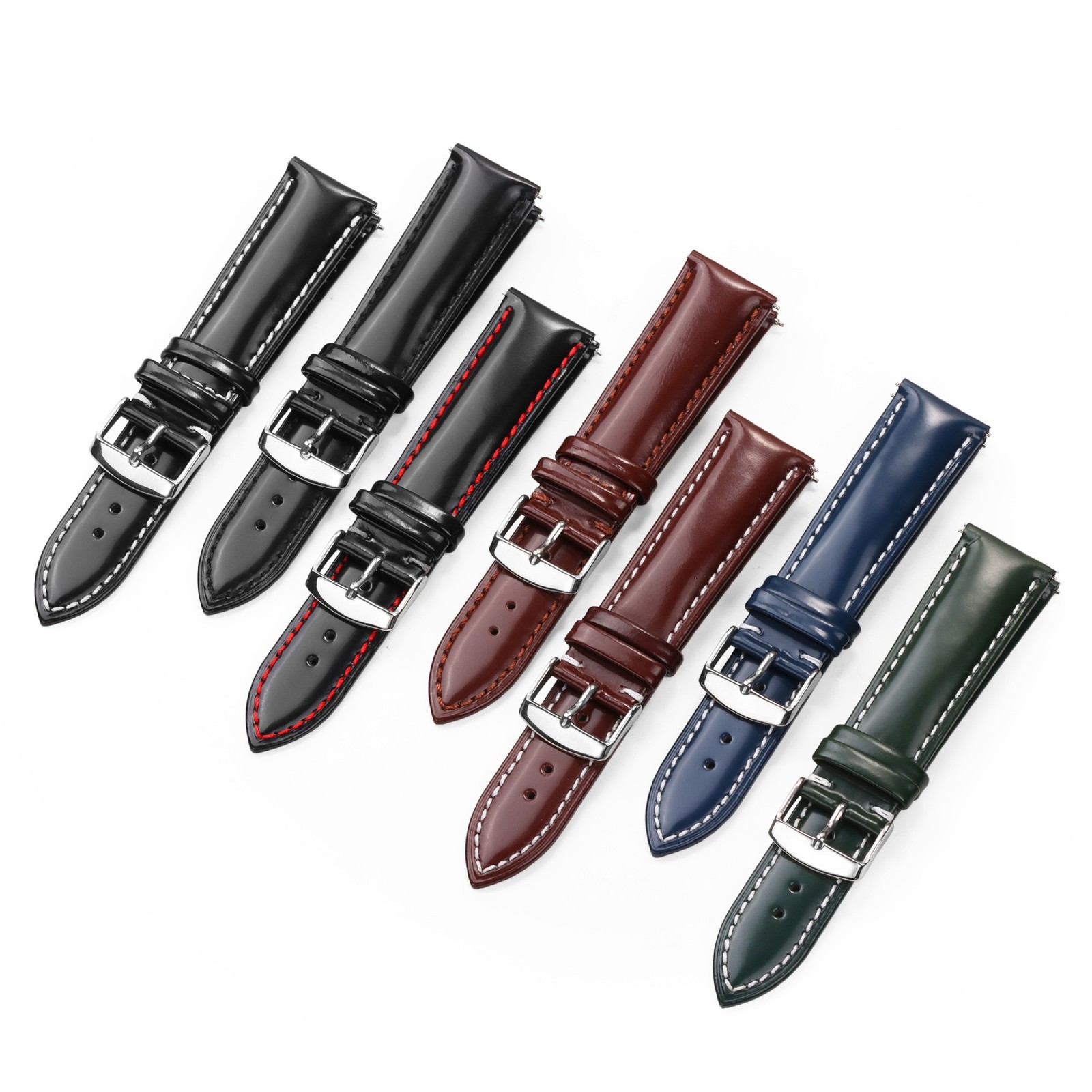 Glossy Genuine Leather Watch Band Strap Smart Bracelet 18-22mm Quick Release