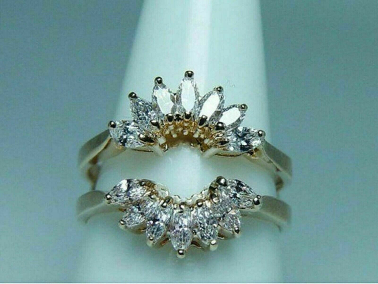 1Ct Lab Created Diamond Marquise Enhancer Wedding Wrap Ring 14K Yellow Gold Ove