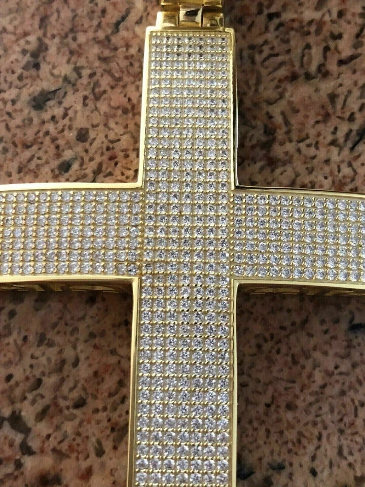 2.80Ct Lab Created Diamond Round Cross Pendant 14K Yellow Gold Plated Free Chain