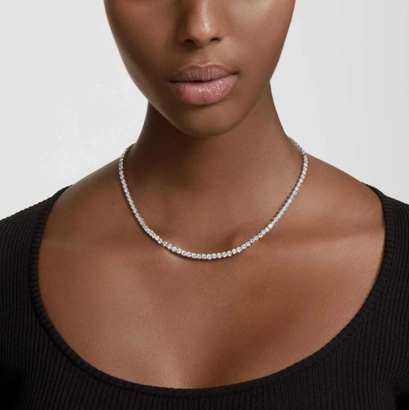 Swarovski Matrix Tennis Necklace Medium, Round Cut White Rhodium Plated.