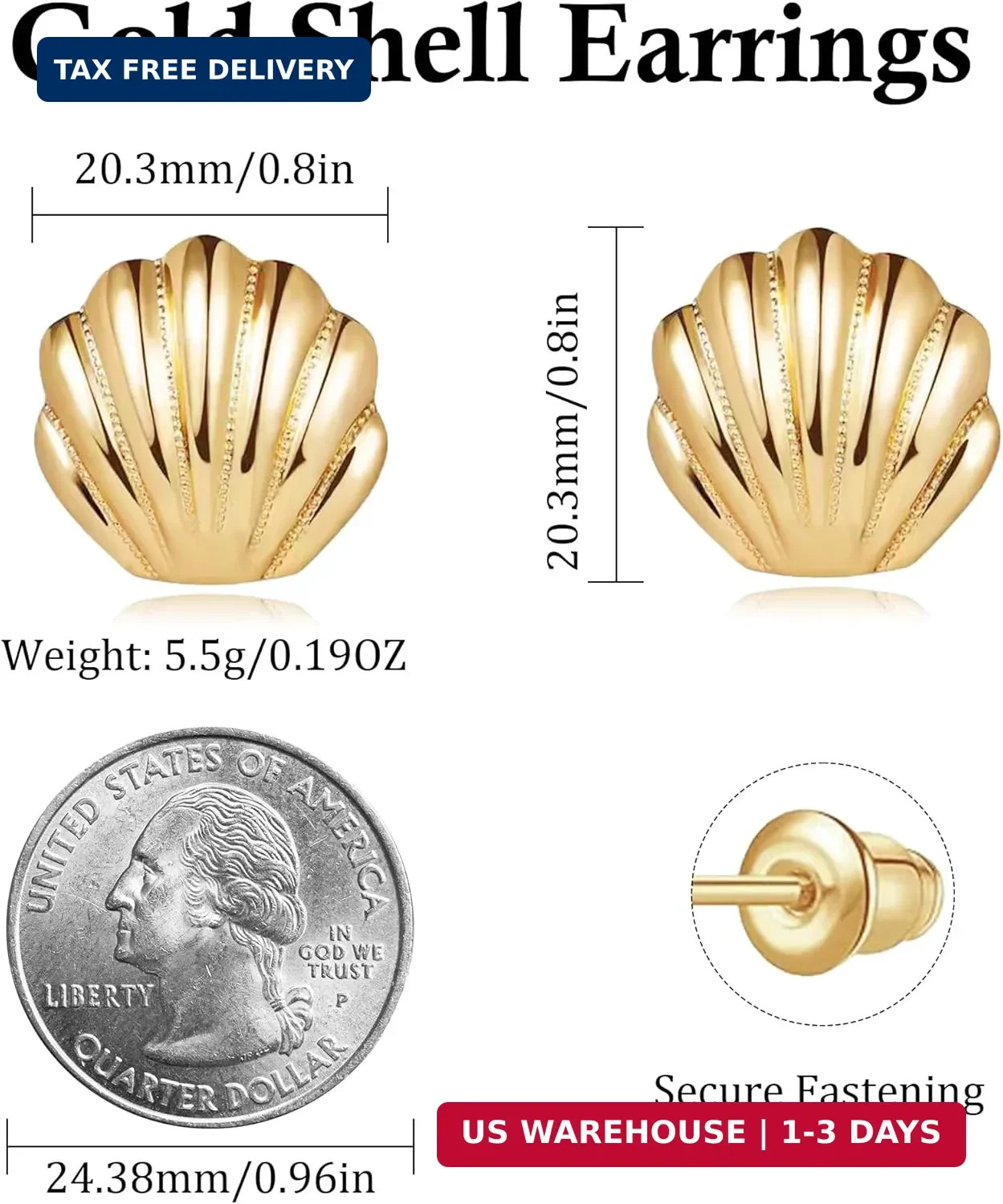SmileBelle Gold Shell and Starfish Stud Earrings for Women, Summer Earrings | Li