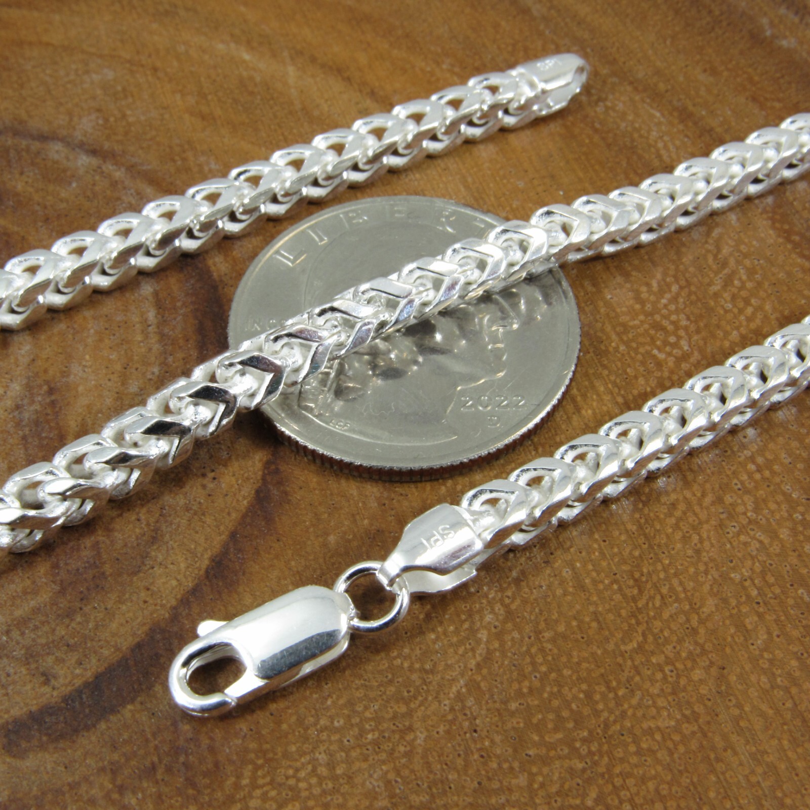 Solid 925 Sterling Silver Mens Italian Franco Link Chain, Hip Hop Jewelry, Italy