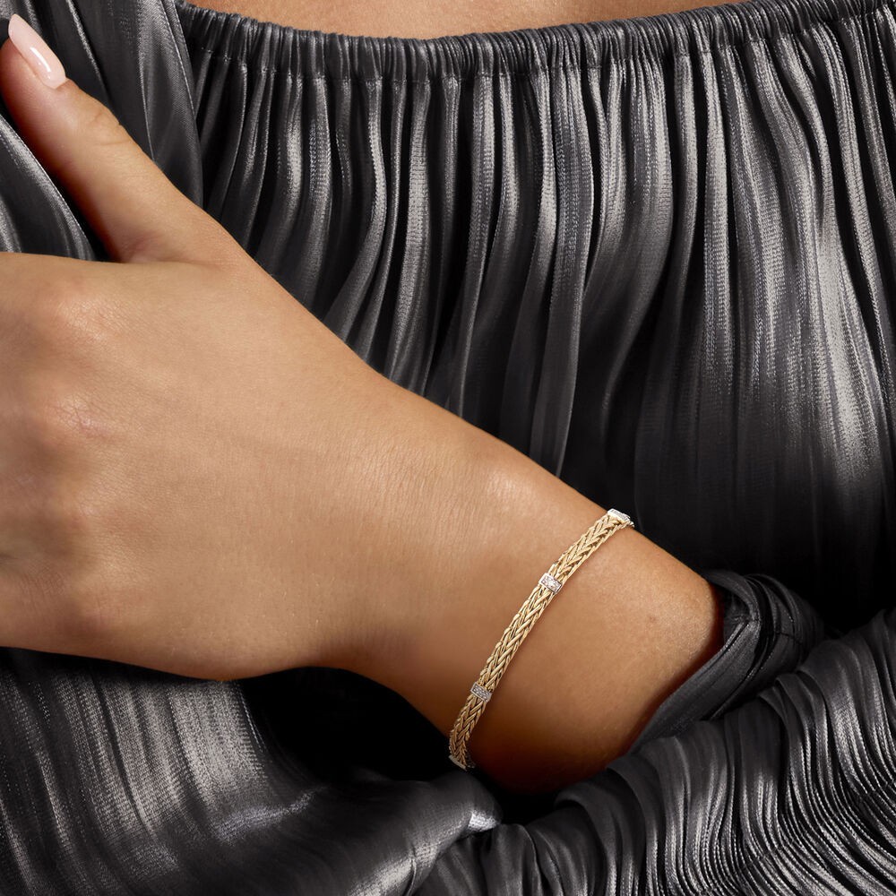 7″ Diamond Accent Spiga Wheat Chain Bracelet Real 14K Yellow Gold