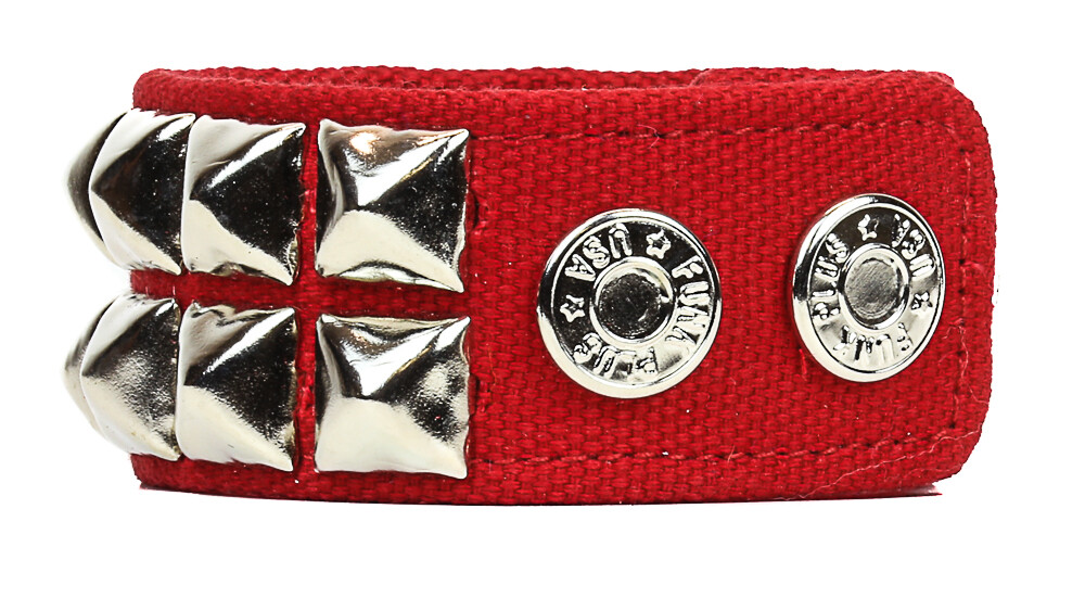 Studded Bracelet 2 Row Black or Red Canvas Punk Goth Style Snapped, Made in USA