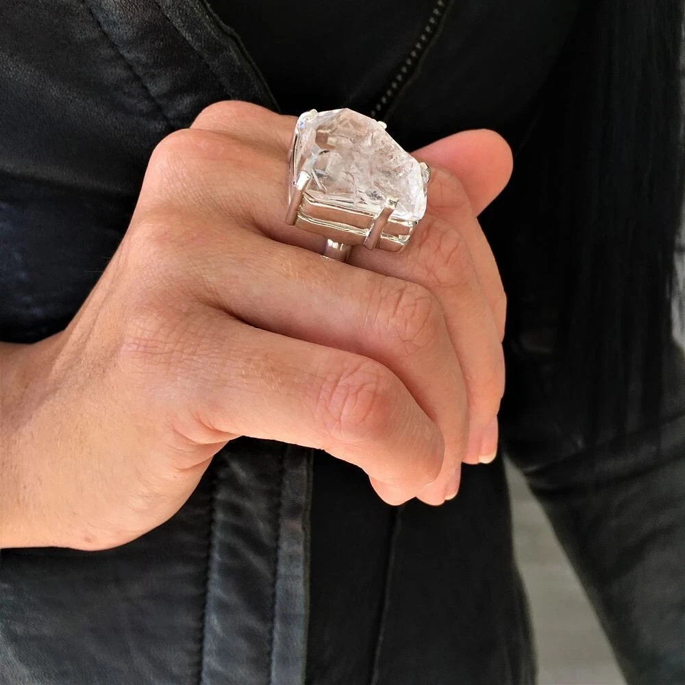 Big Herkimer Diamond Designer Ring 925 Sterling Silver Jewelry Gift For Girl