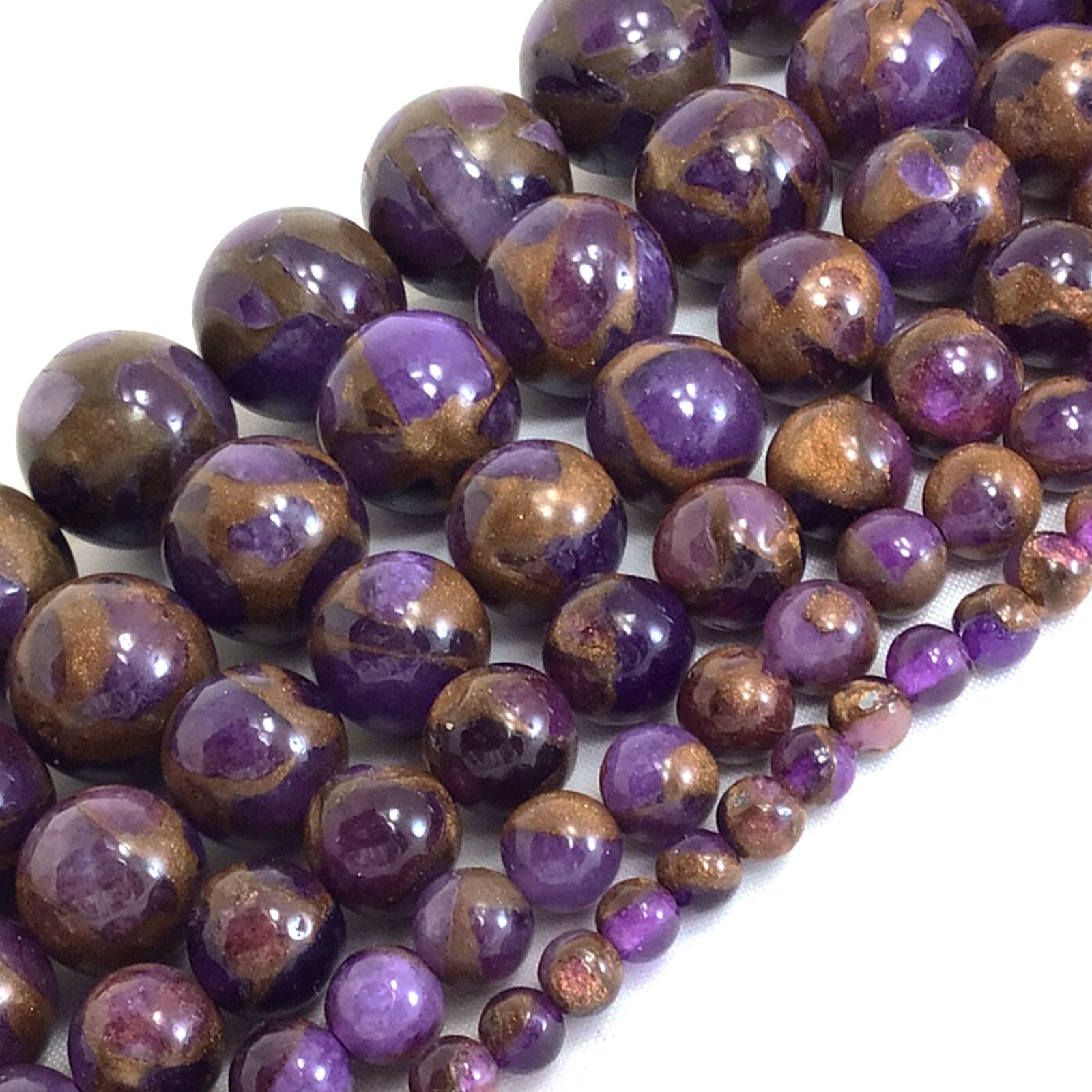 Purple copper Impression Cloisonne Variscite Jasper Round Bead 15″ 4 6 8 10 12