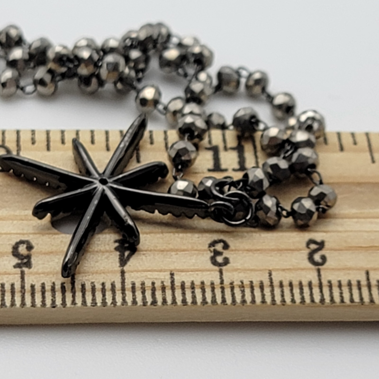 Gunmetal And Clear Crystal Starburst Charm Y-Drop Neckace 22.5 in Signed L