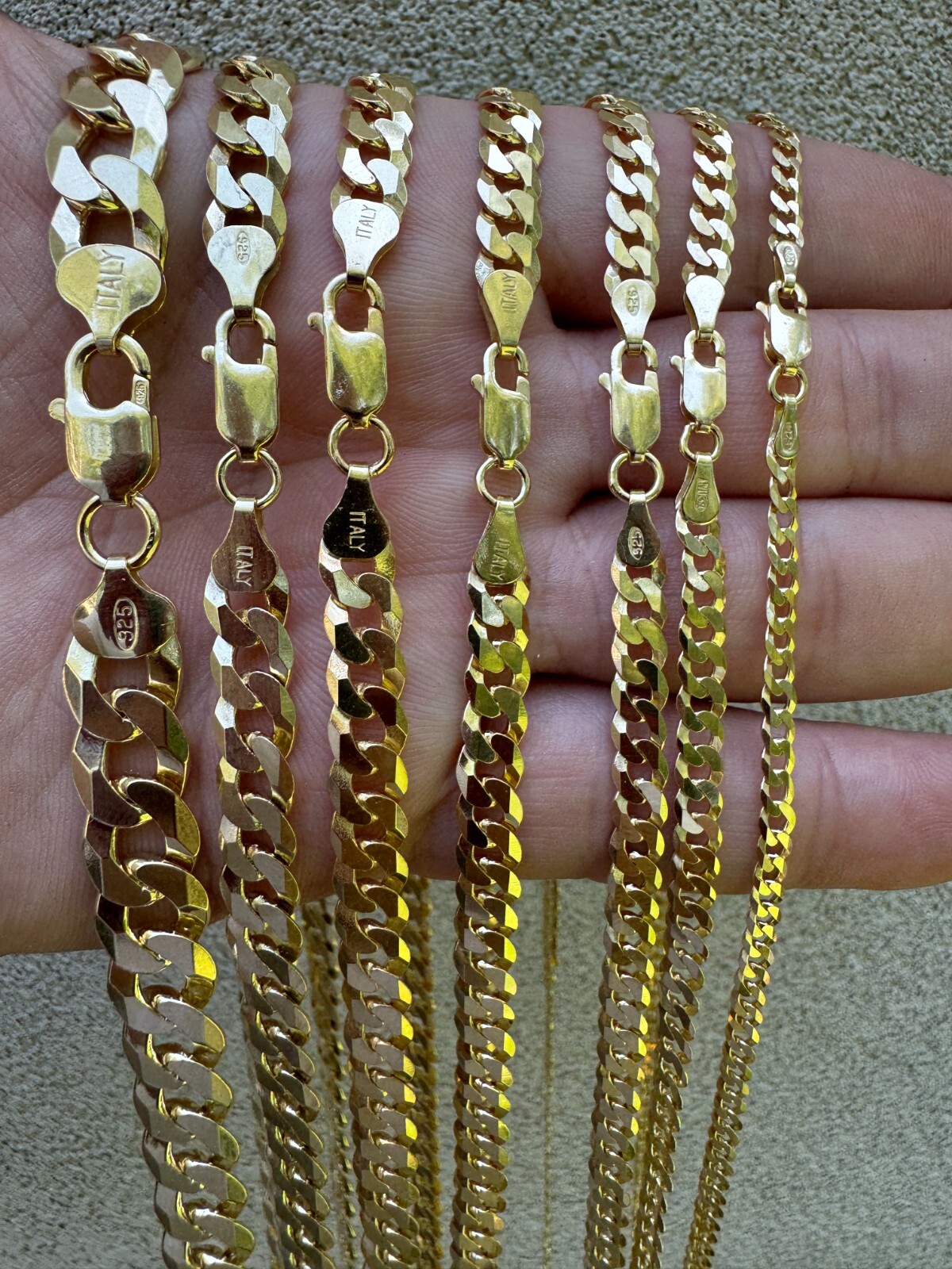 REAL Solid 925 Silver 14k Gold Plated Flat Cuban Link Chain Necklace 3mm – 11mm