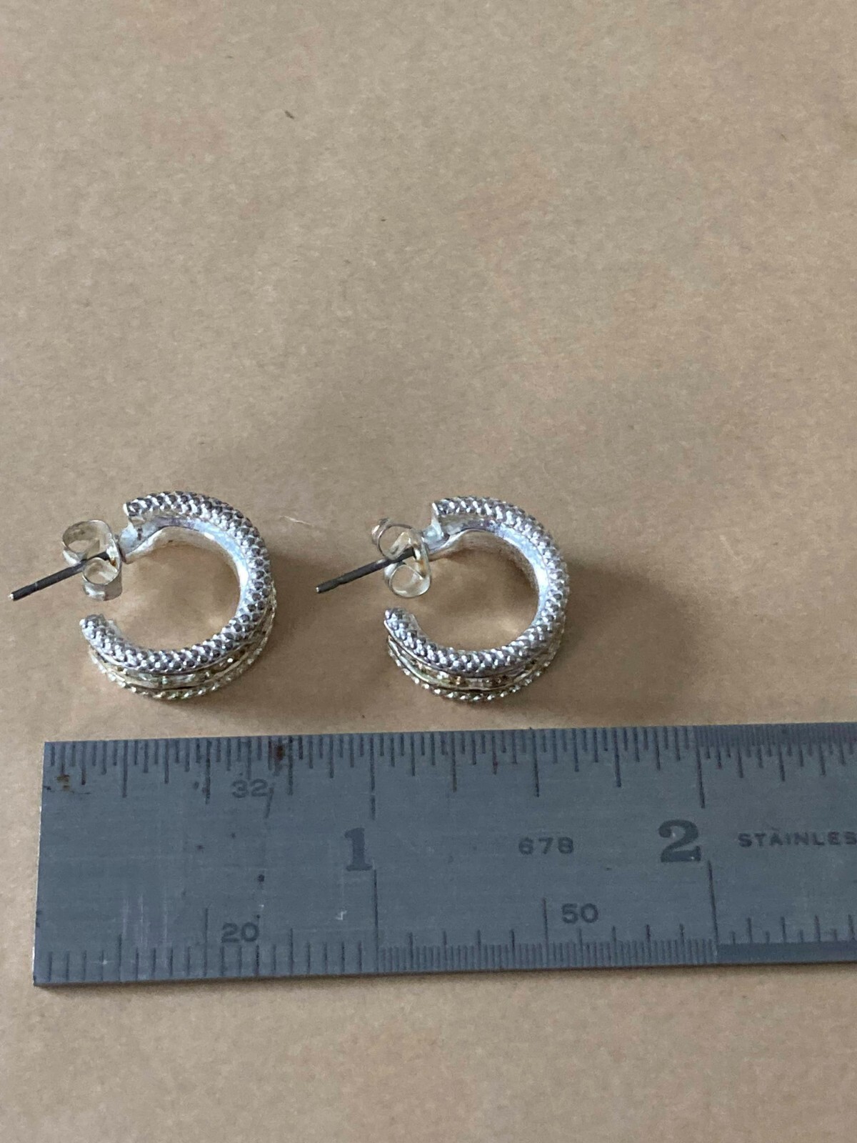 Earrings Mixed Metals and Rhinestones Hoops .5 inch