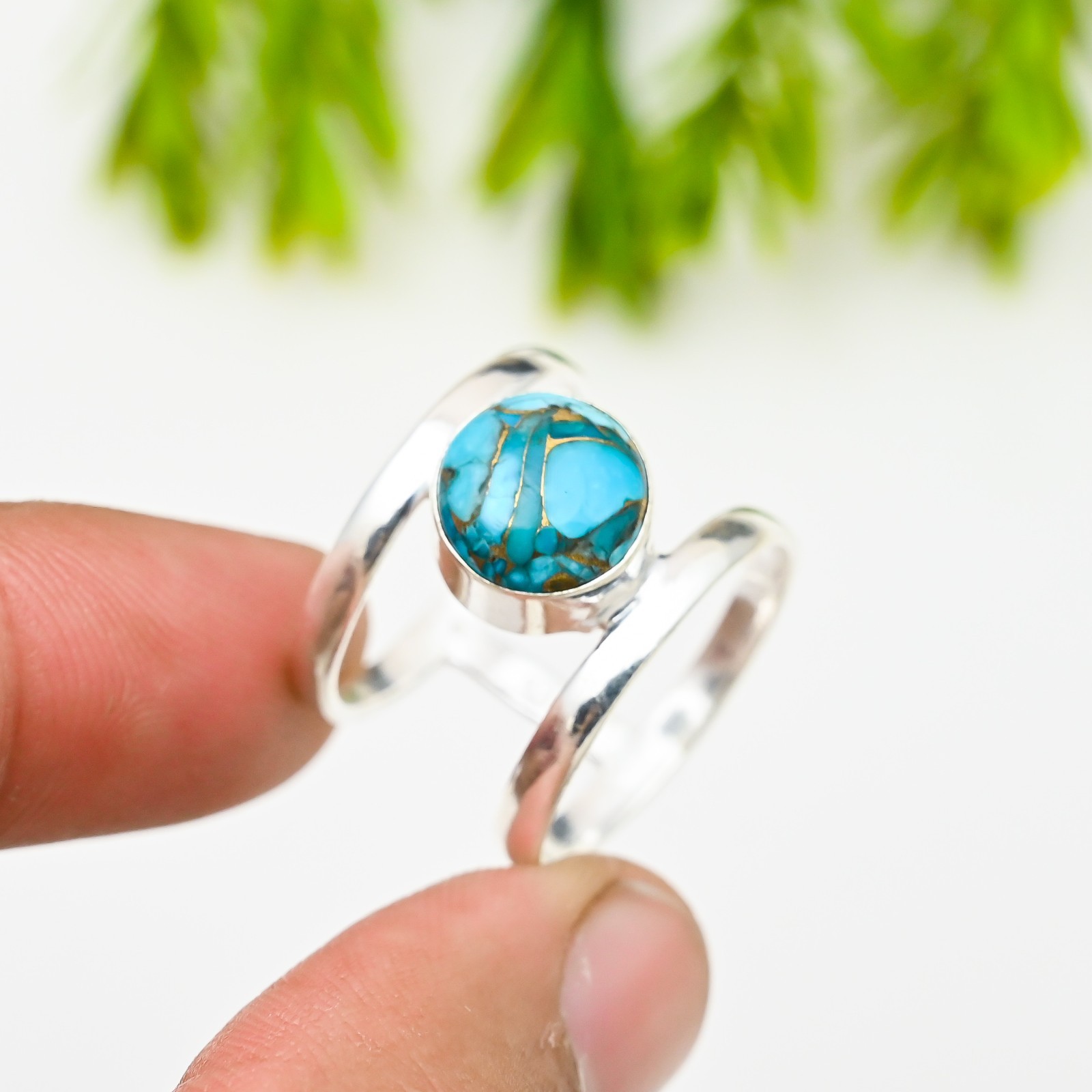 Blue Copper Turquoise Gemstone 925 Sterling Silver Handmade Jewelry Ring