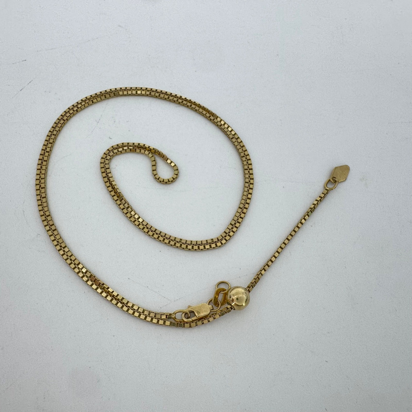 14k Yellow Gold Box Chain 20 Inch Adjustable Slide Necklace 1.1mm Peru 4.88g