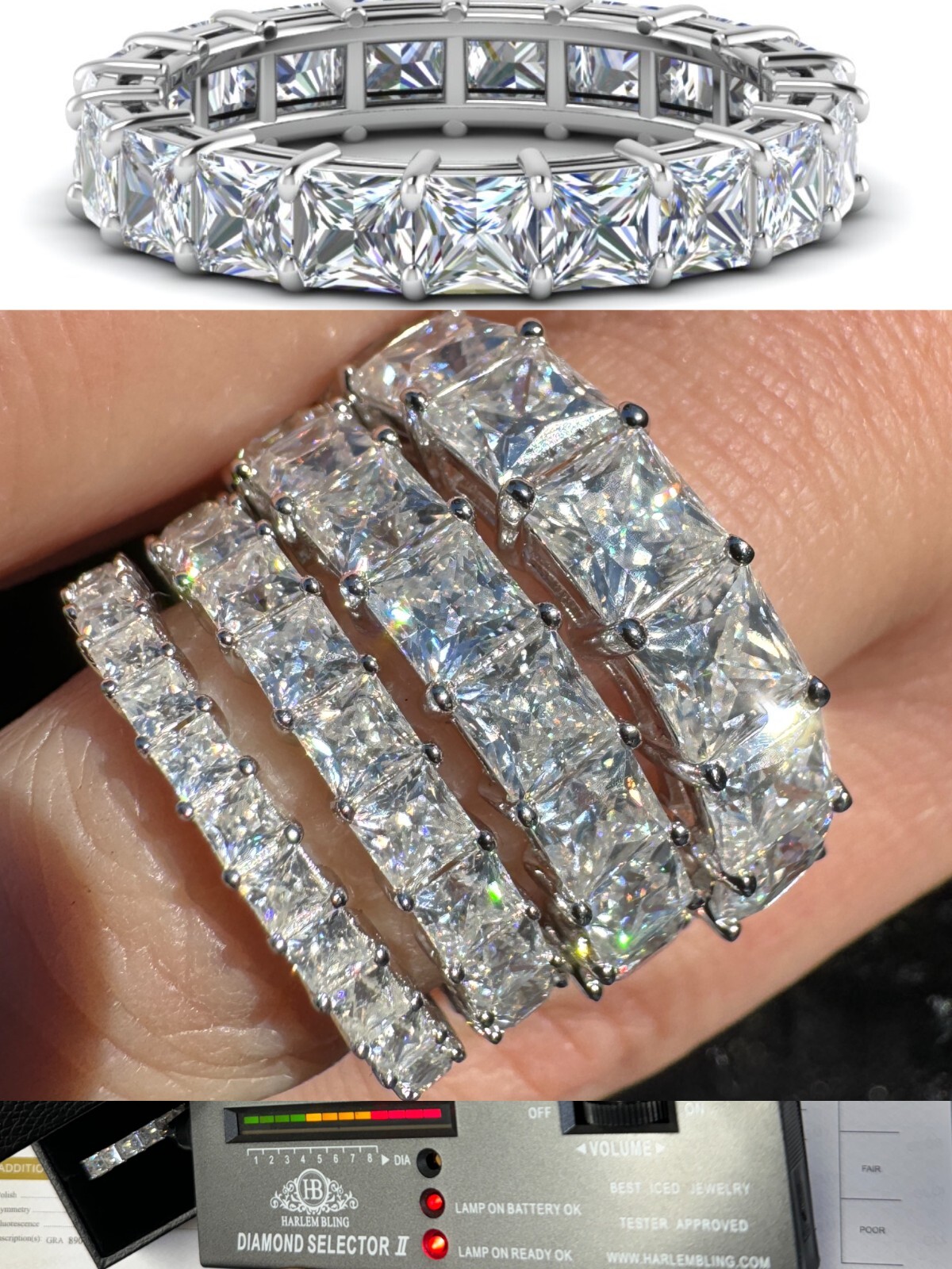 Real Princess Cut Moissanite Eternity Band Wedding Ring 925 Silver 2-5mm Square