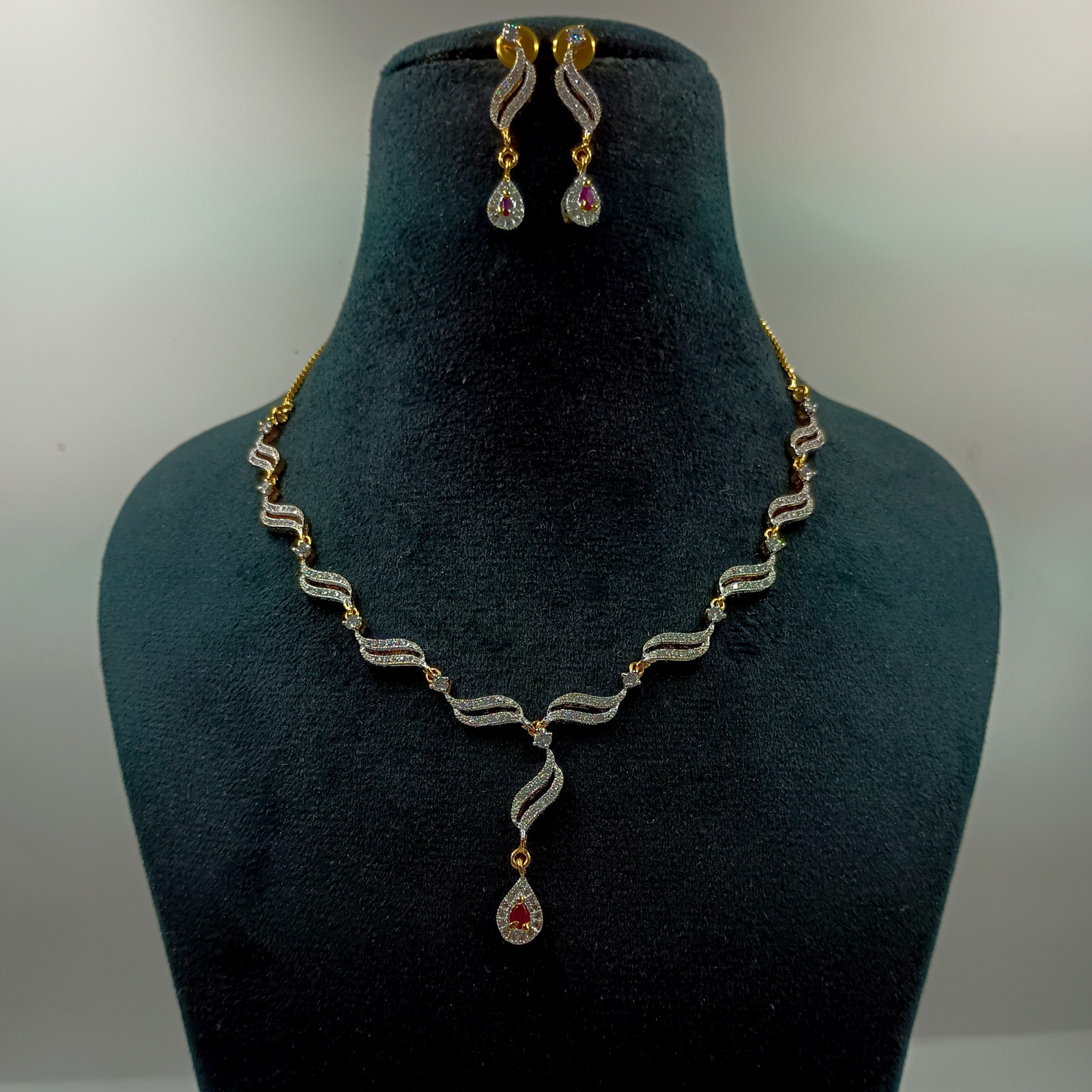Indian Ethnic 22k Gold Plated Ruby CZ Diamond Bridal Choker Necklace Set