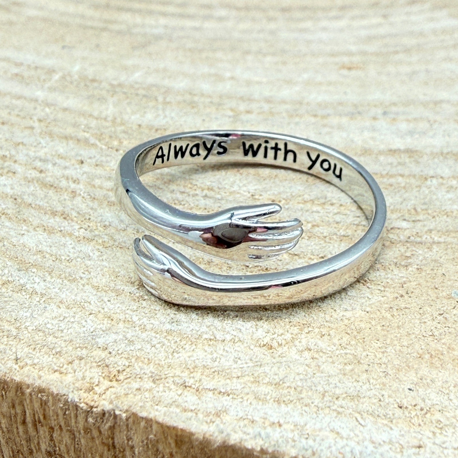 S999 Pure Silver Hug Ring Always With You Engraved Adjustable Bypass Band
