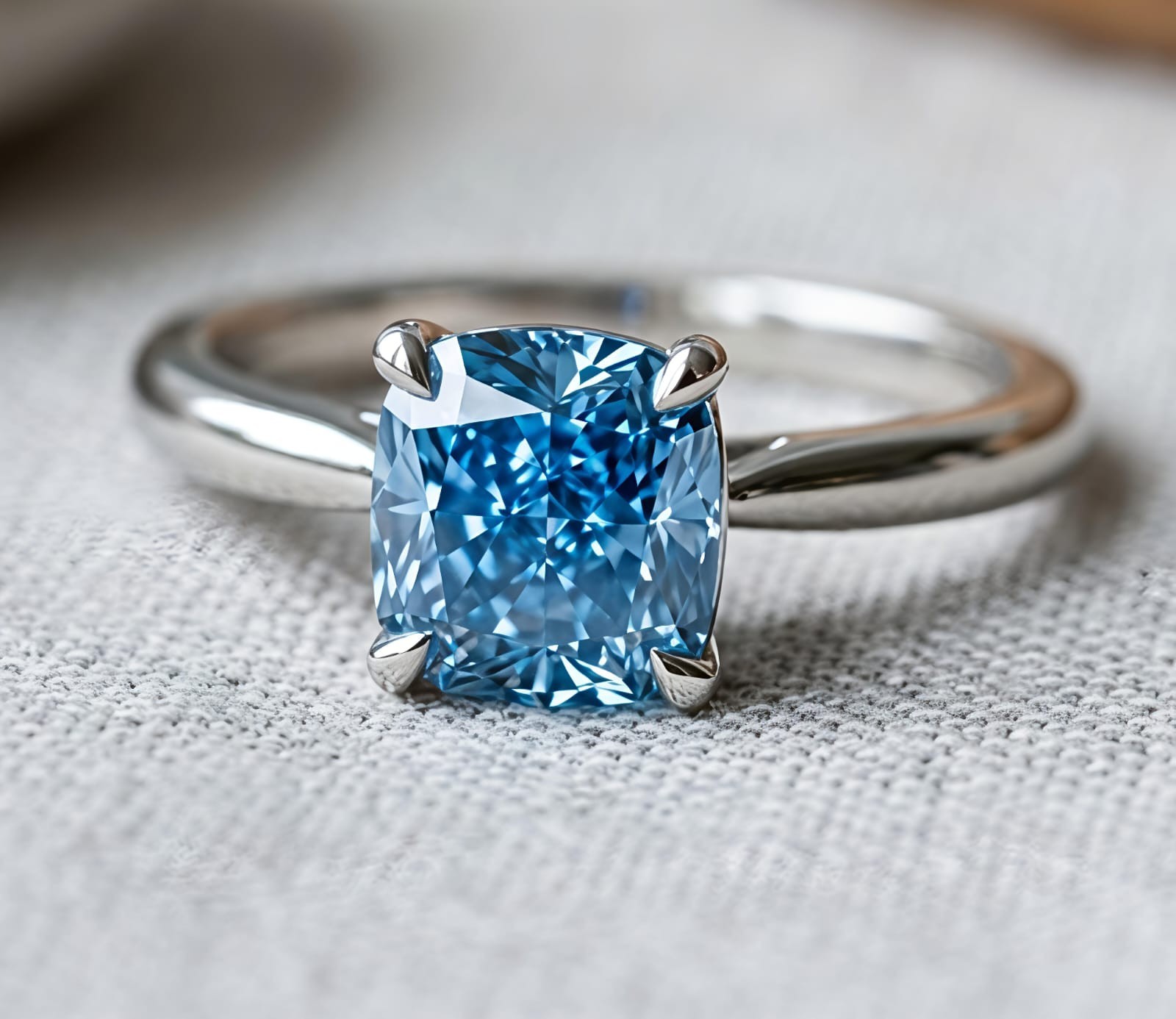 2 CT Blue Color Cushion Cut Solitare VVS1 Diamond Ring 925 Sterling silver +Gift