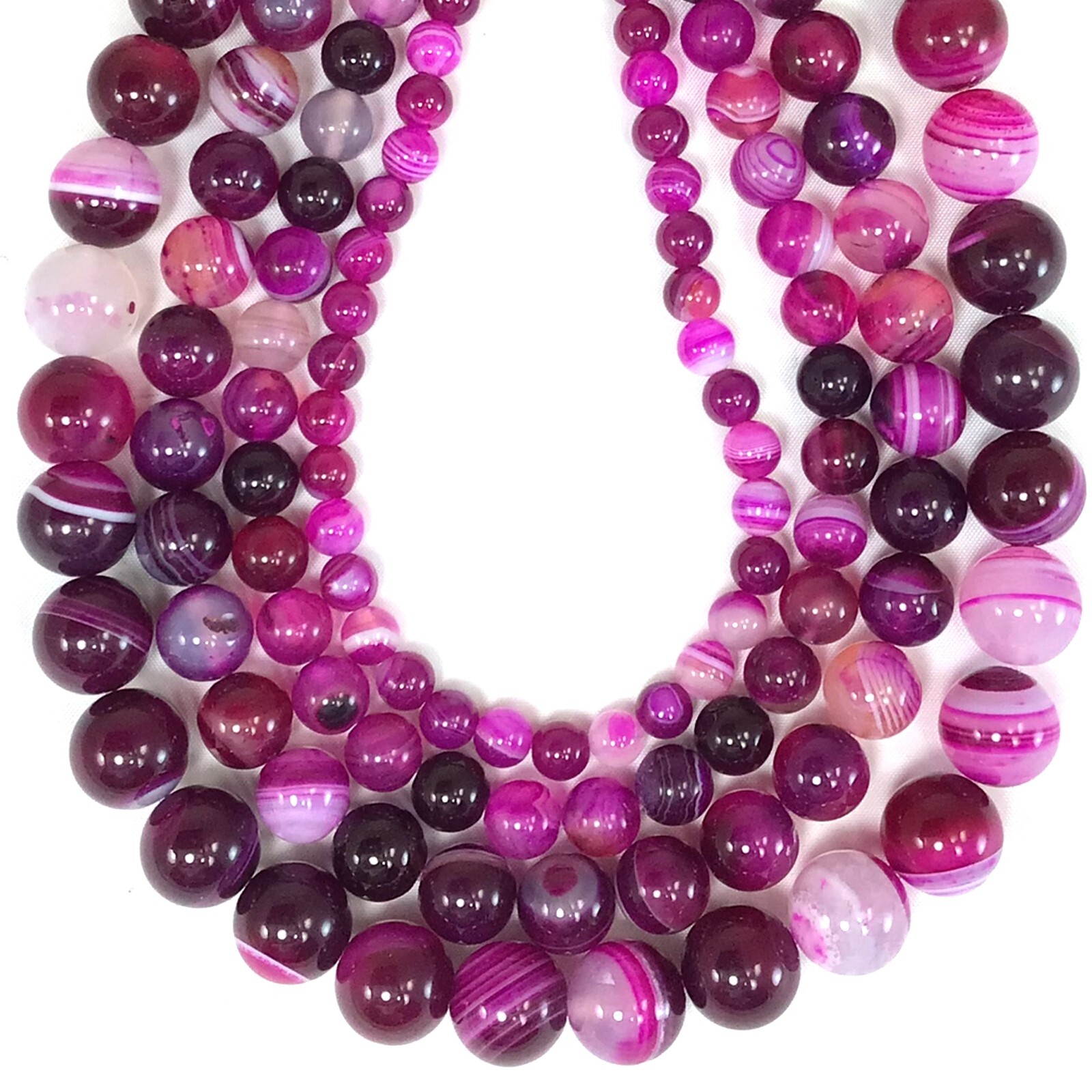 Gemstone Natural Hot Pink Stripe Agate Round Bead 15″ Jewelry Making Fuchsia