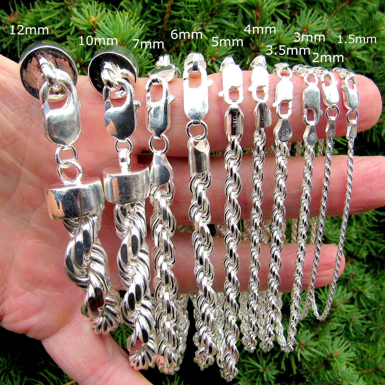 Solid 925 Sterling Silver Italian DIAMOND CUT ROPE CHAIN Necklace Bracelet Italy