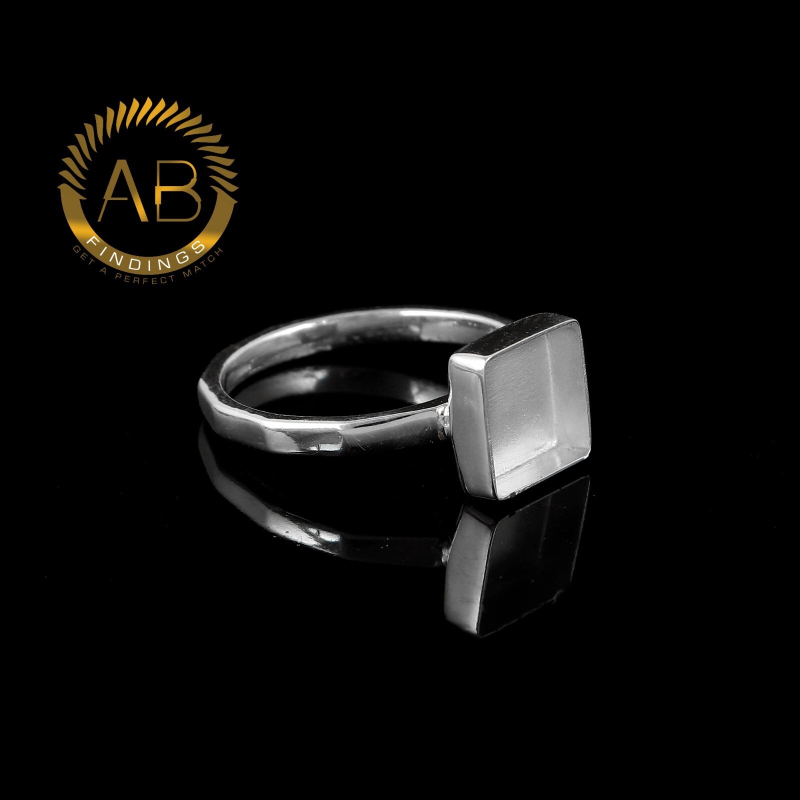 925 Sterling Silver Square Shape Designer Band Blank Bezel Ring Setting