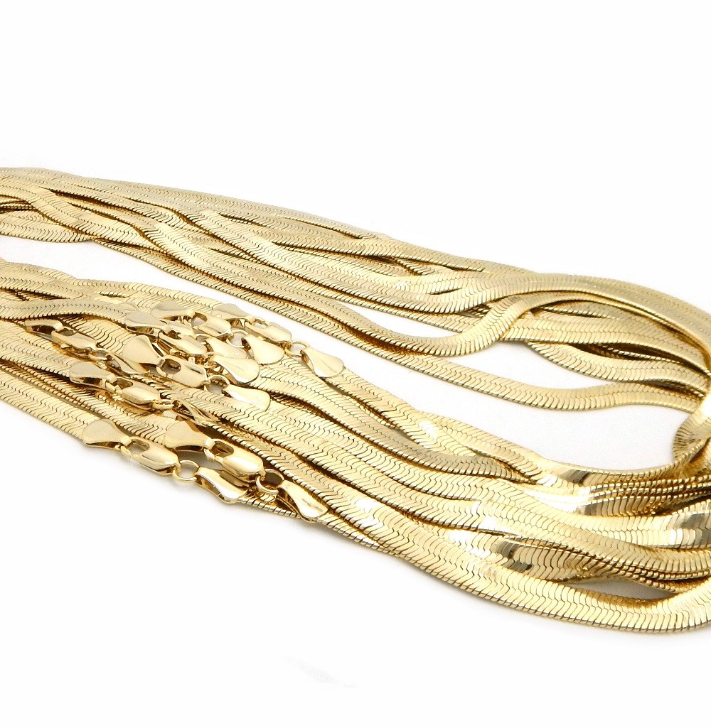 Wholesale 6mm Herringbone Chain Necklace 12 piece 18″ 20″ 24″ 30″ Gold Plated