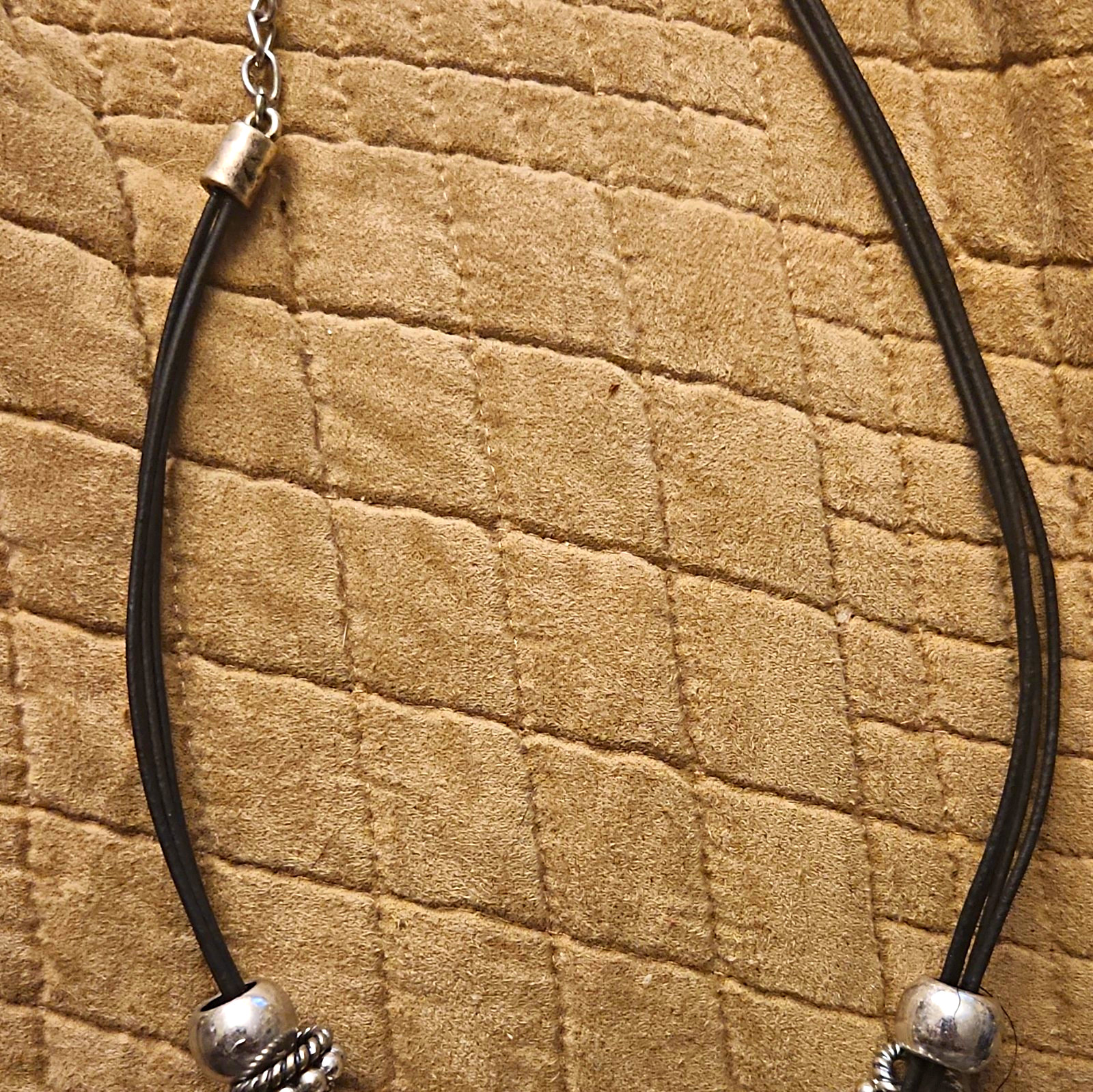Vintage Chicos Silver Tone Multi Strand Cord Slide Charm Statement Necklace
