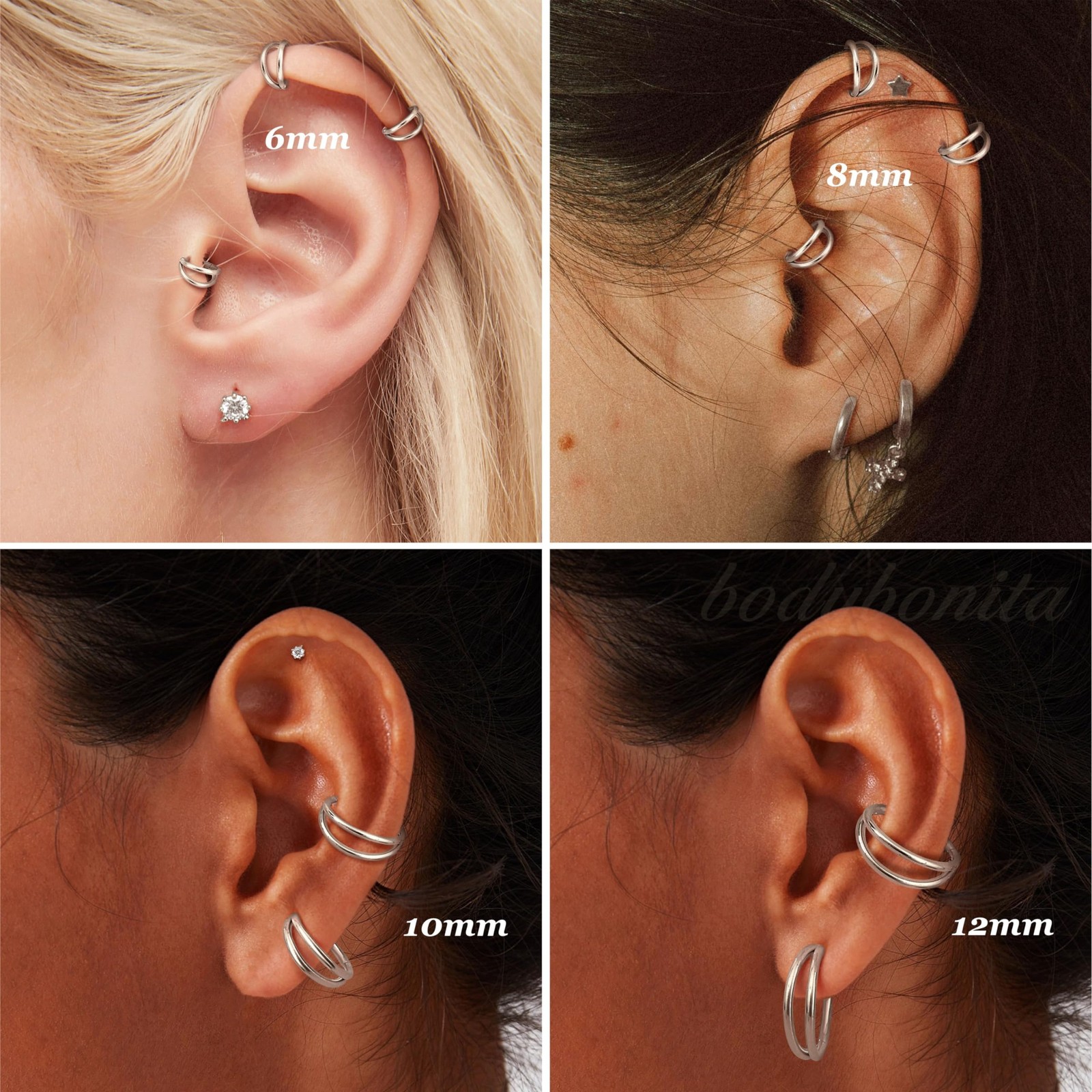 BodyBonita Double Hoop Nose Ring – Silver 20g(0.8mm)-8mm, Silver-Double