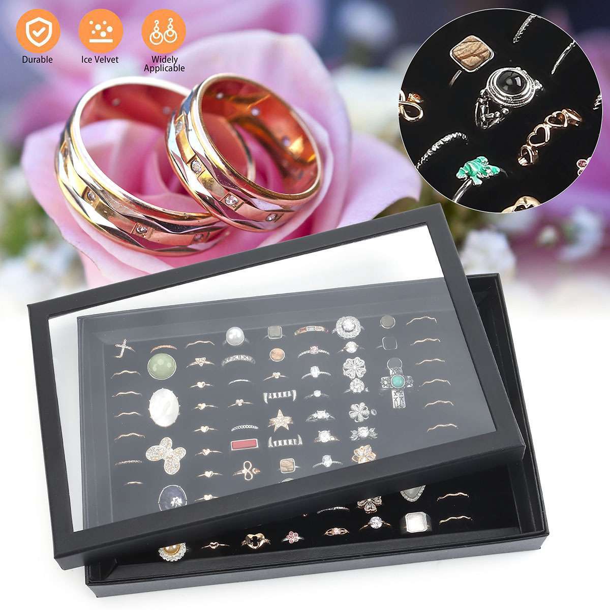 2Pack 100 Slots Jewelry Ring Display Organizer Tray Holder Earrings Storage Case