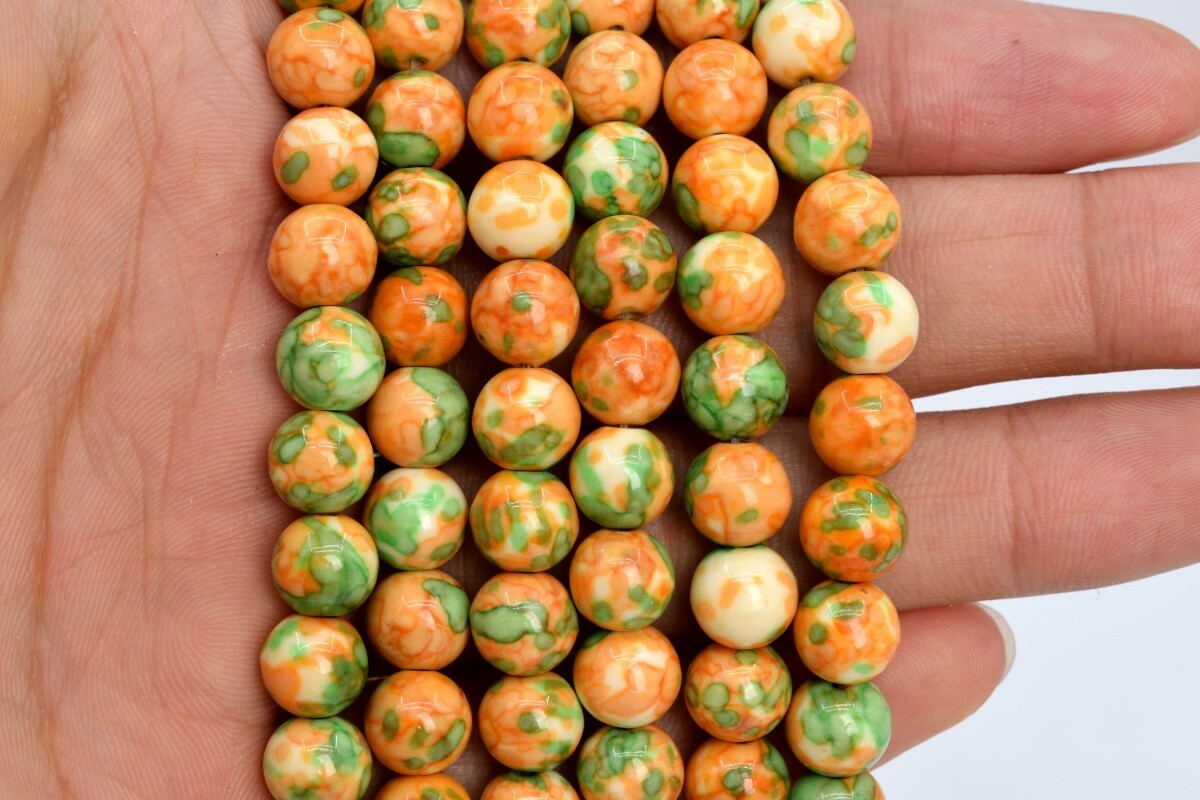 Orange & Green Rain Flower Jade Round Loose Beads 4/6/8/10/12MM
