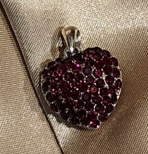 Red Rhinestone Puffy Heart Pendant Silver Tone Gift Birthday Christmas Valentine
