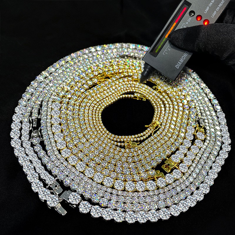 2-6.5mm VVS1 MOISSANITE Tennis Chain Necklace S925 Sterling Silver – Men Women