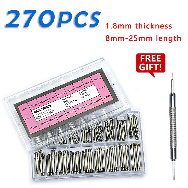 270Pcs/Set Strainless Steel Spring Bars Dia 1.5Mm/1.8Mm Length8Mm – 25Mm/6Mm – 2