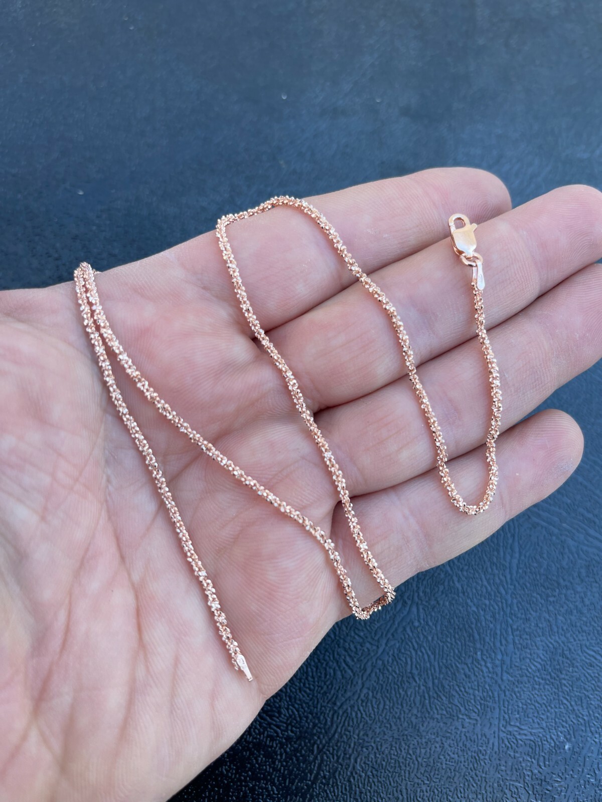 14k Rose Gold Plated Solid 925 Sterling Silver Sparkle Rope Chain Necklace Iced