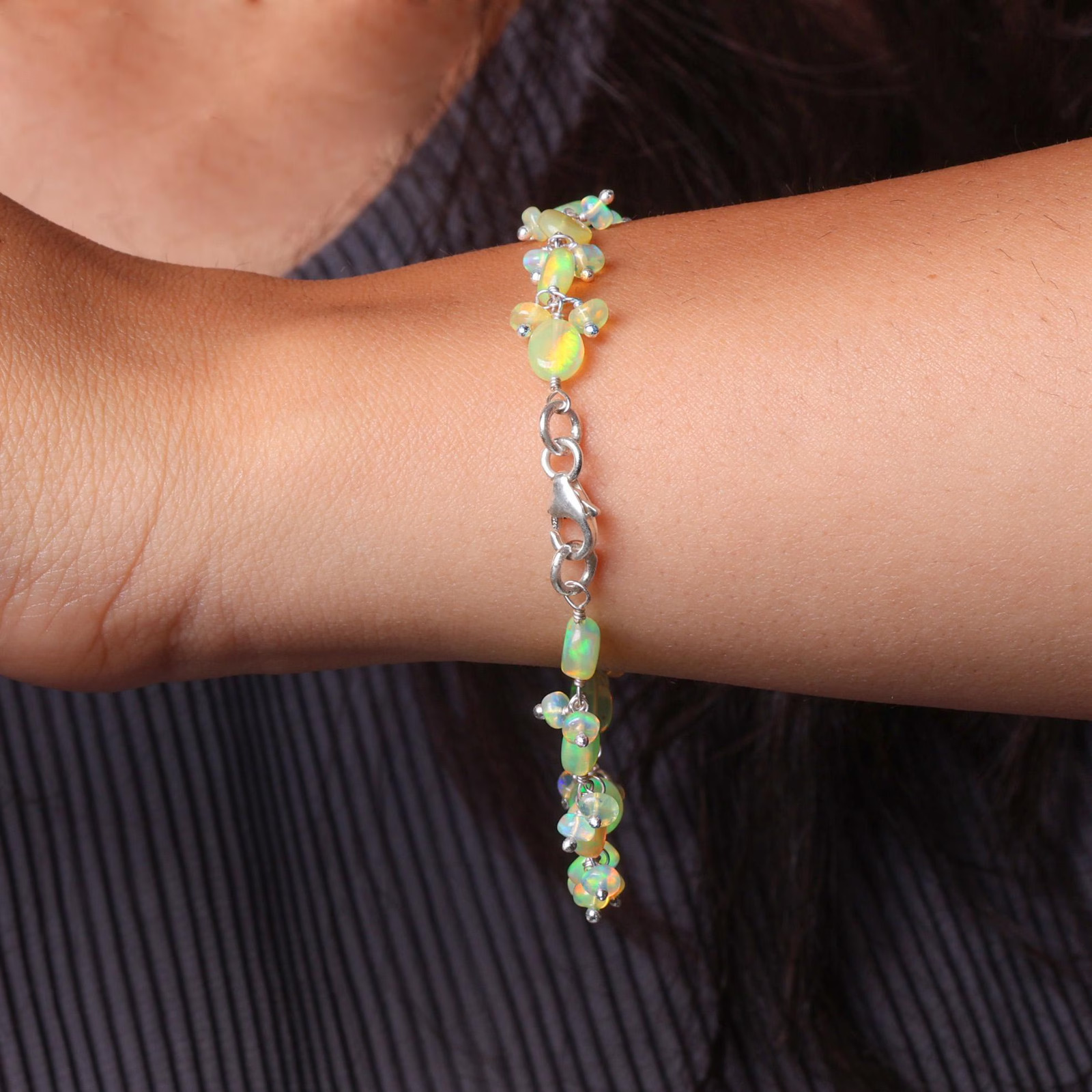 Natural Yellow Opal Gemstone Tumble Beads Bracelet, Ethiopian Fire Opal Bracelet
