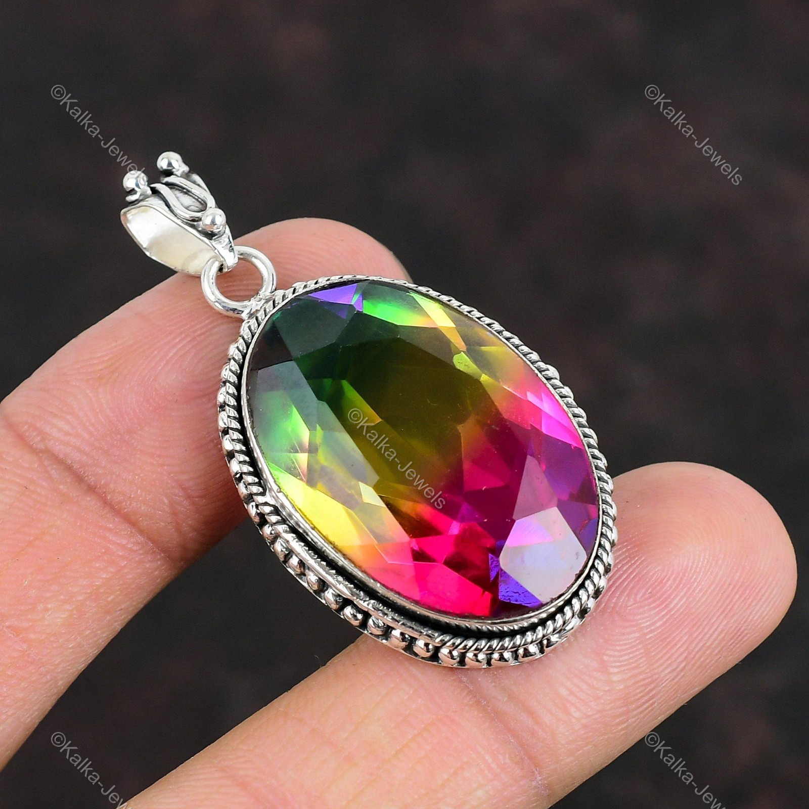 Faceted Multi Tourmaline Pendant 925 Sterling Silver Pendant Gemstone Jewelry