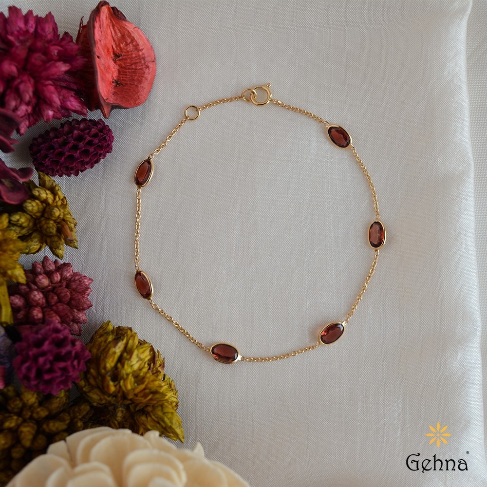 Natural Garnet Bracelet 14K Yellow Gold Everyday Gemstone