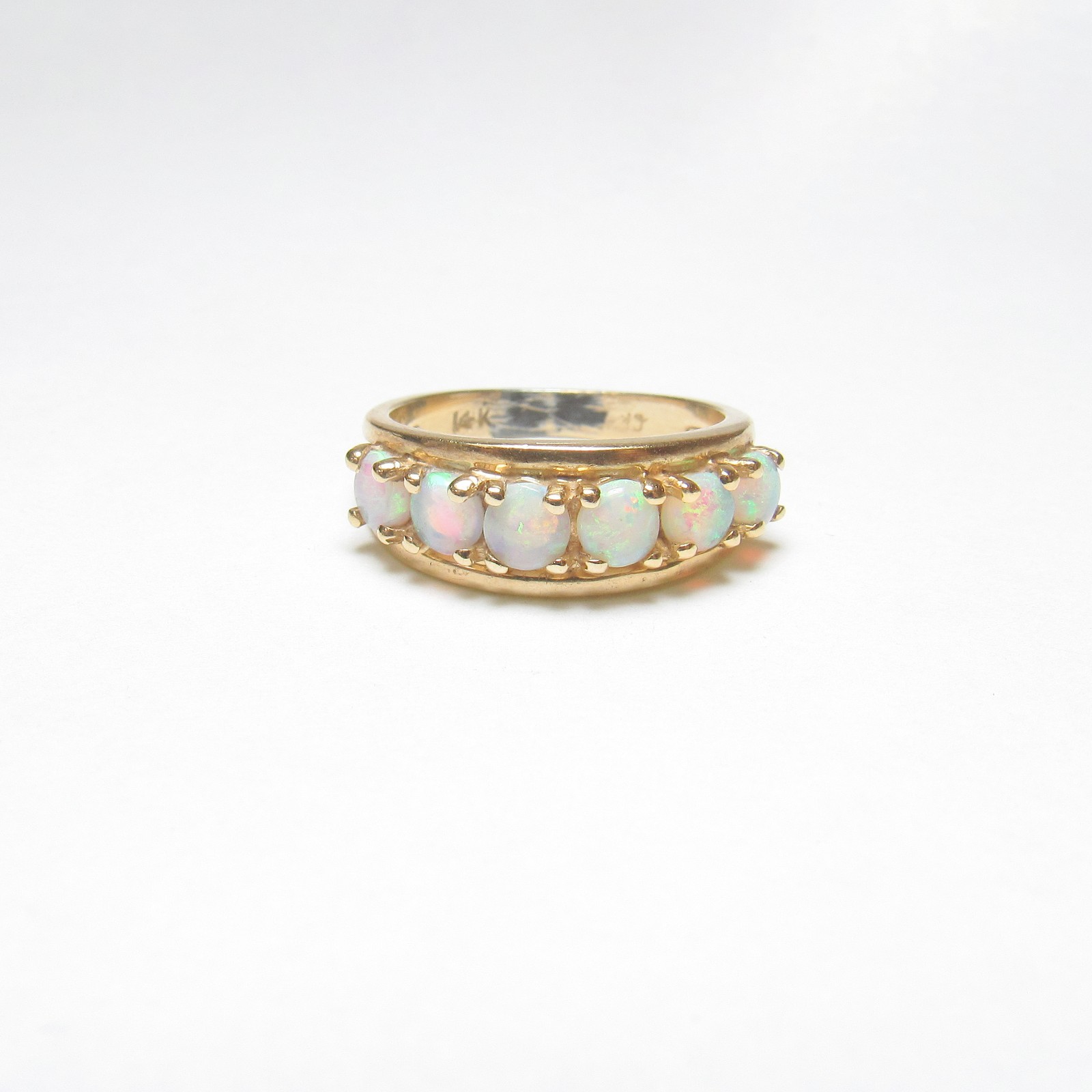 Estate 14K Yellow Gold Six Natural Round Colorful Opal Cluster Ring 0.60 Cts