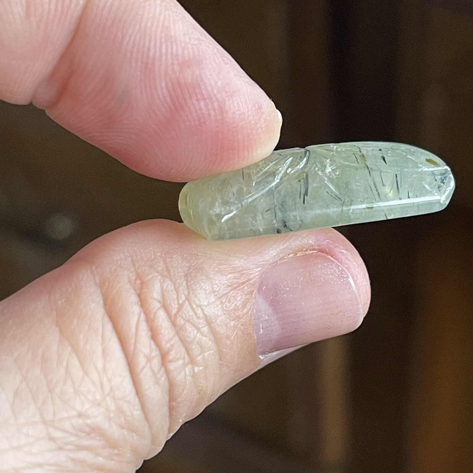 26.3×13.2×7.6mm Carved Rectangle Pale Green Prehnite Cabochon Loose Stone