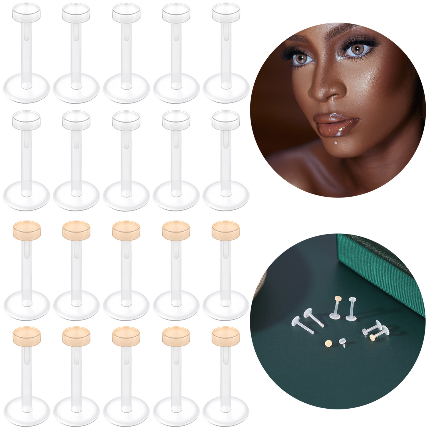 10 Pcs/Lot Clear Acrylic Labret Lip Studs Flesh Ear Helix Conch Tragus Piercing