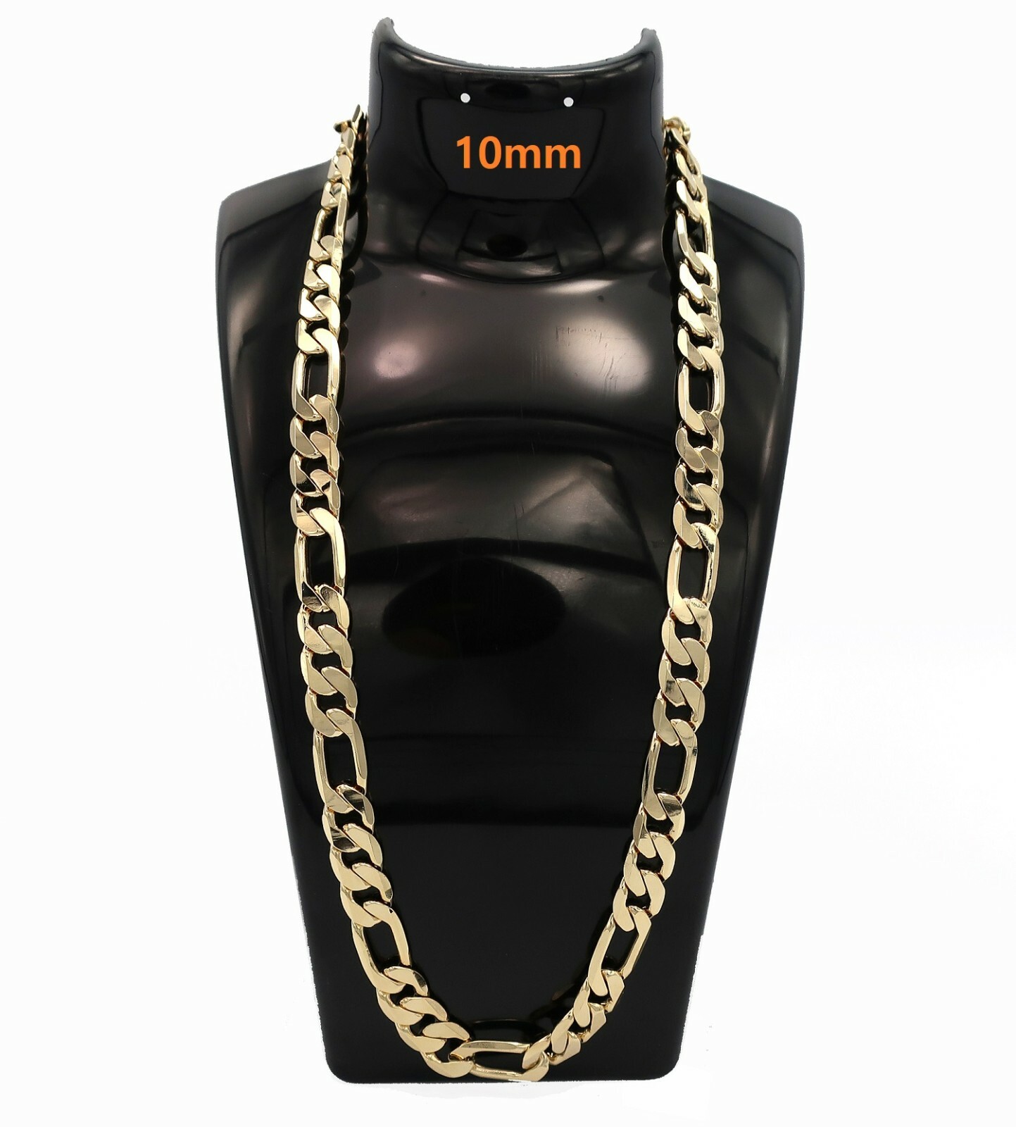 10mm Italian Figaro Link Chain Necklace Bracelet 14k Gold Plated