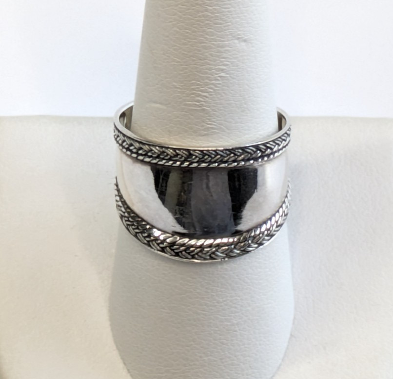 VTG Sterling Silver 925 Polished Braided Rope Edge 5/8″ Wide Sz 9 Band Ring