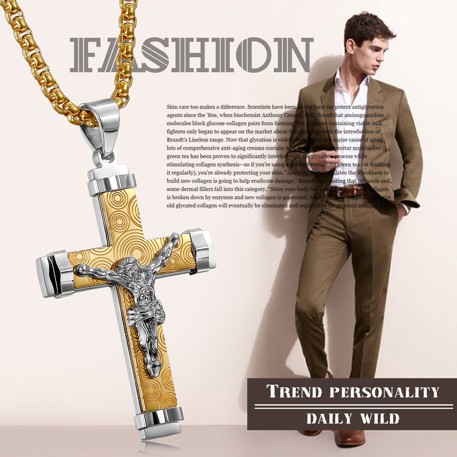 Men’s Silver Plated Christ Jesus Cross Crucifix Stainless Steel Pendant Necklace