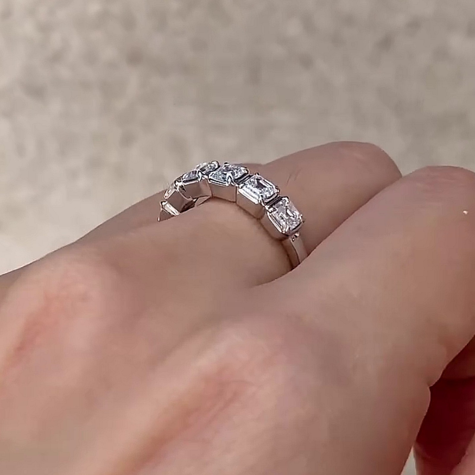 4.20Ctw Asscher Cut Moissanite Half Eternity Wedding Band 14k White Gold Plated