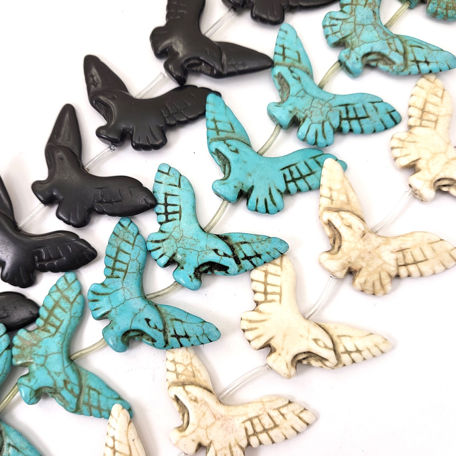 Eagle Stone Pendant Bead Curved Double Side Turquoise Howlite 50mm 13pcs