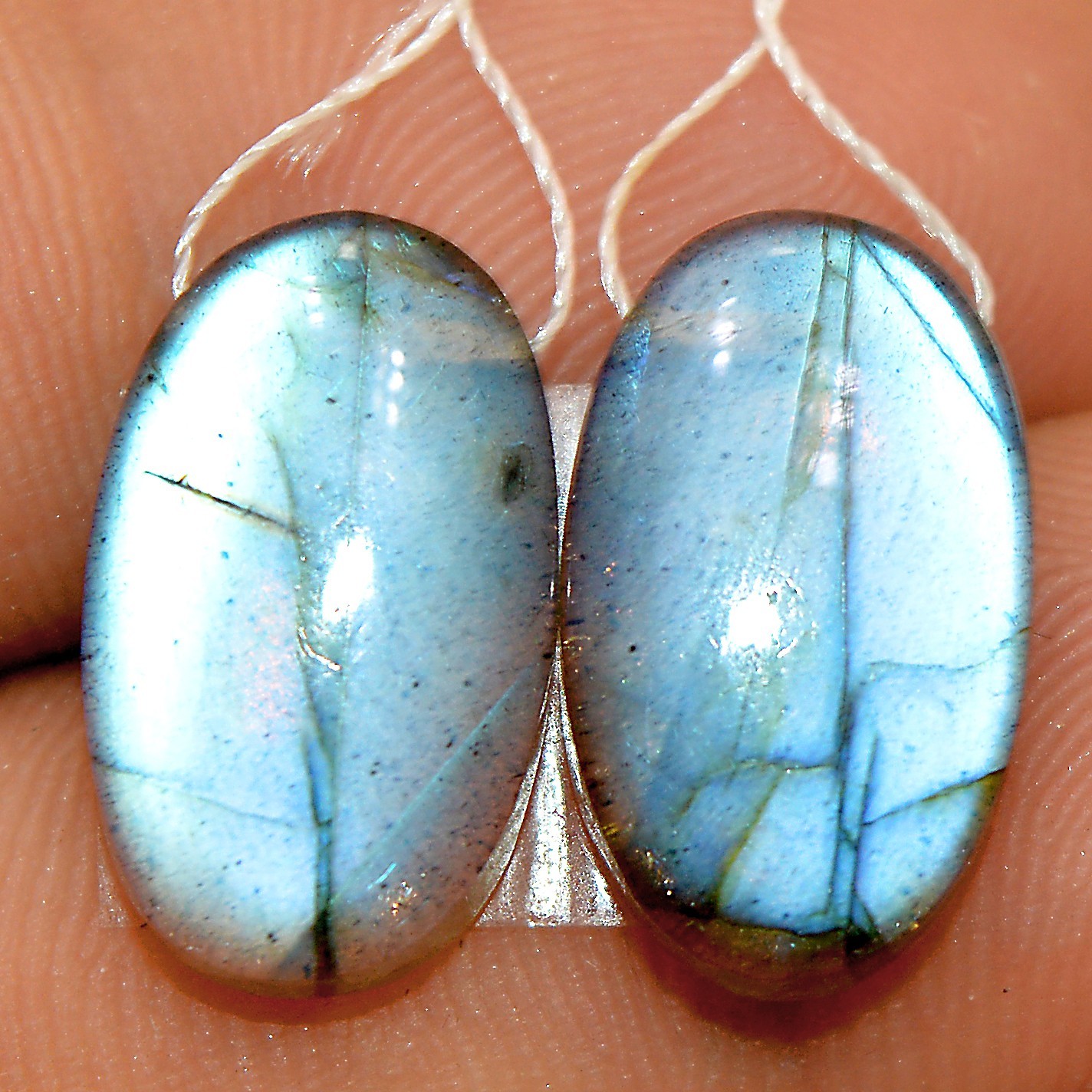 16Cts Natural Labradorite Cabochon Gemstone Side Drill Earring Pair 15x9mm #P20
