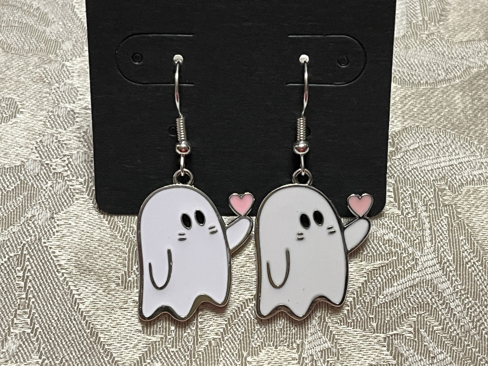 Vintage Ghost Heart Halloween Silver Dangle Fashion Bohemian Casual Fun Earrings
