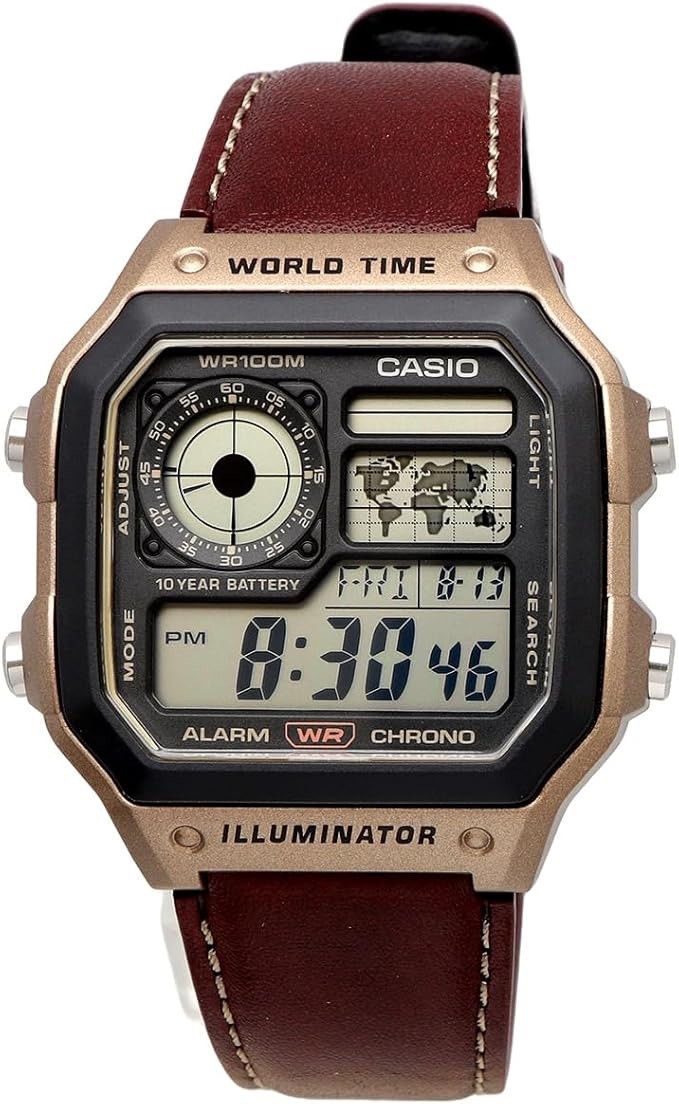 Casio AE-1200WHL-5AV Casio Royale Leather World Time 10-Year Battery New